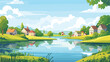 Lovely small town flat cartoon landscape countryside