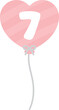 Set of pastel pink heart-shaped numbered balloons illustration for baby and kids party decoration. Number seven.