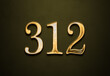 Old gold effect of 312 number with 3D glossy style Mockup.	