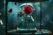 Image of the rose enclosed in a bell jar, symbolizing her imprisonment and the Little Prince's longing.