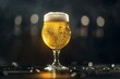 Glass of beer on a dark background with bokeh lights