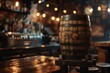 © Quan - Wooden barrel on bar counter in night club,  Alcohol drink concept