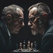 A dramatic standoff between two powerful chess grandmasters in a tournament