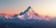The sun rises, casting warm hues over a magnificent snow-covered mountain peak and range