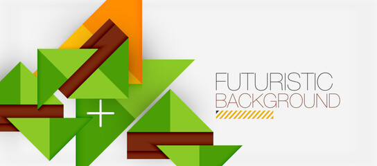Poster - Futuristic facade design featuring green triangles and arrows on a background of grass patterned rectangles. Symmetry and sleek typography enhance the brands modern aesthetic