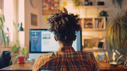 Wall Mural - A person attending an online training session from their home office.