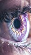 Captures a closeup of an eye, the iris tinted with soft violets, conveying a mysterious depth that hints at hidden secrets and untold stories