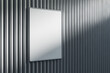 Empty light metal linear wall with clean white mock up poster and shadows. Gallery concept. 3D Rendering.