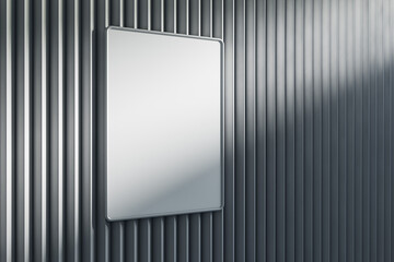 Aufkleber - Empty light metal linear wall with clean white mock up poster and shadows. Gallery concept. 3D Rendering.