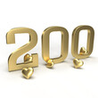 Gold number 200, two hundred with hearts around it. Idea for Valentine's Day, wedding anniversary or sale. 3d rendering