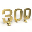 Gold number 300, three hundred with hearts around it. Idea for Valentine's Day, wedding anniversary or sale. 3d rendering