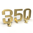 Gold number 300, three hundred and fifty with hearts around it. Idea for Valentine's Day, wedding anniversary or sale. 3d rendering