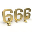 Gold number 666, six hundred sixty six with hearts around it. Idea for Valentine's Day, wedding anniversary or sale. 3d rendering
