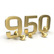 Gold number 950, Nine hundred and ninety-nine with hearts around it. Idea for Valentine's Day, wedding anniversary or sale. 3d rendering