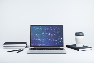 Poster - Creative scientific formula concept on modern laptop screen. 3D Rendering