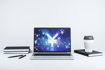 Aufkleber - Creative Japanese Yen symbol illustration on modern computer monitor, forex and currency concept. 3D Rendering