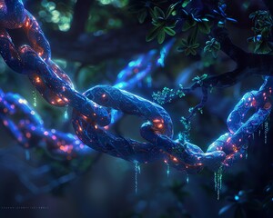 forever chemicals visualized as unbreakable chains, entwining nature, a stark reminder of environmen