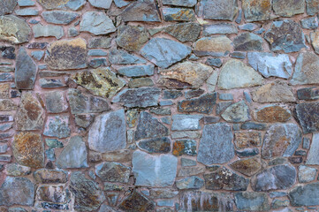 Poster - Stone cladding wall made of striped stacked slabs of natural brown rocks. Panels for exterior . 2