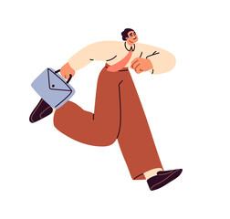 Aufkleber - Tired busy business man rushing, running fast. Exhausted stressed sad businessman late, hurrying. Lack of energy, burnout, psychology concept. Flat vector illustration isolated on white background