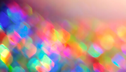 colorful twinkling bokeh rainbow color glimmer abstract background banner with copy space
