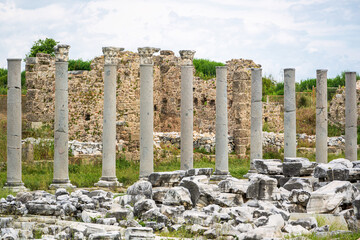 Sticker - Restored ancient architectural ruins and columns of the ancient city of Side