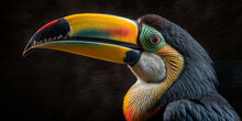 Portrait Of A Hornbill On A Dark Background. Close-up.