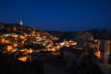 Sticker - Matera Italy view of ancient village of Matera Sasso Barisano at dusk