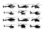 Fototapeta Kwiaty - The set of helicopter silhouettes.
