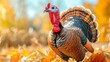 Majestic turkey strutting through cornfield post harvest, creating stunning visual impact