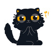 Mischievous black cat vector cartoon character isolated on a white background.