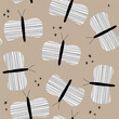 Seamless pattern with black and white butterflies. Vector hand drawn illustration.