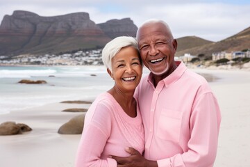 Wall Mural - A man and woman are hugging on a beach