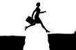 Businesswoman jumping Through The Gap Silhouette. Vector illustration