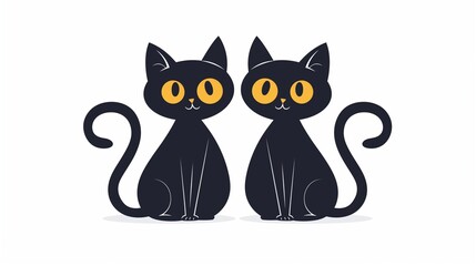 Cartoon illustration of two black cats, simple yet adorable, on a white background.