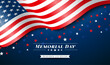 Memorial Day of the USA Vector Illustration with American Flag and Falling Colorful Star Pattern on Blue Background. National Patriotic Celebration Design for Banner, Flyer, Greeting Card or Holiday