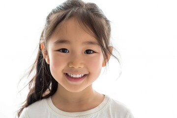 Girl Little. Asian Smiling Girl Portrait Isolated on White Background