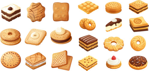 Poster - Sweet dessert crackers with cream, sweet snack food for lunch or dinner, flat pastry biscuits