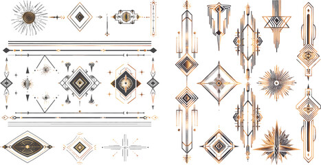 Poster - Linear geometric Art Deco ornaments