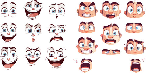 Sticker - Caricature comic emotions or emoticon doodle. Isolated vector illustration icons set