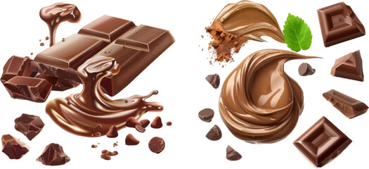 Poster - Dark chocolate swirl on spoon, liquid icing border and melt drop set