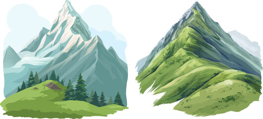 Poster - Hill landscape, mountain peak outdoor to hiking illustration
