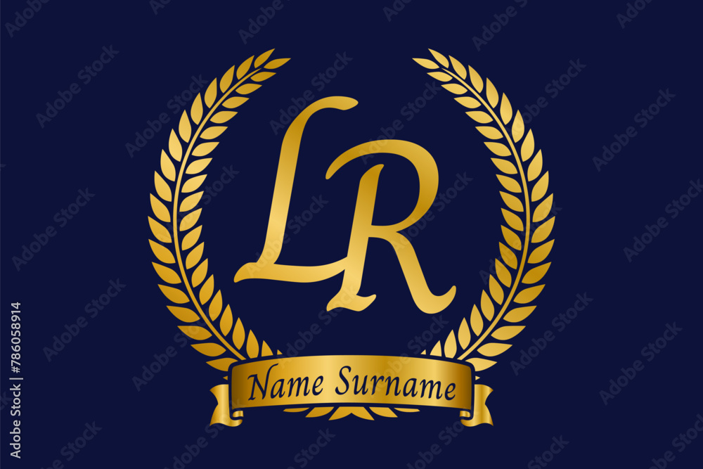 Initial letter L and R, LR monogram logo design with laurel wreath ...