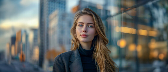 Sticker - A woman with long blonde hair stands in front of a building