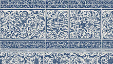 Bright Blue White Traditional Motif Tiles Texture Background - Vintage Retro Graphic