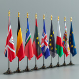 Fototapeta Boho - Silk waving 28 flags of countries of European Union. Blue sky background. 3D illustration. - Illustration