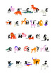 Vector poster or print with cartoon colorful animals illustration. English alphabet with capital letters. ABC book symbols for kids