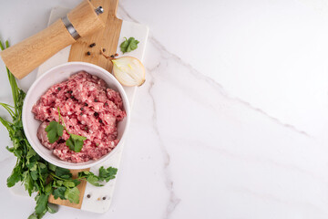 Wall Mural - Raw fresh uncooked minced pork, beef, lamb meat