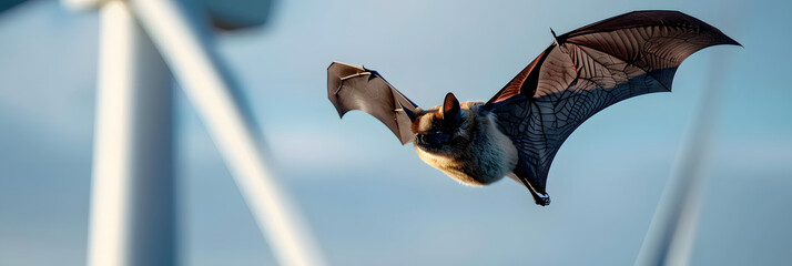 Wall Mural - Bat flying torward to a wind turbine