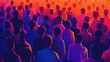 Digital illustration of a dense crowd of people silhouetted in contrasting shades of orange and blue, symbolizing community and diversity.