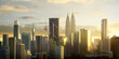 Serene view of a Kuala Lumpur city skyline bathed in the warm glow of sunset